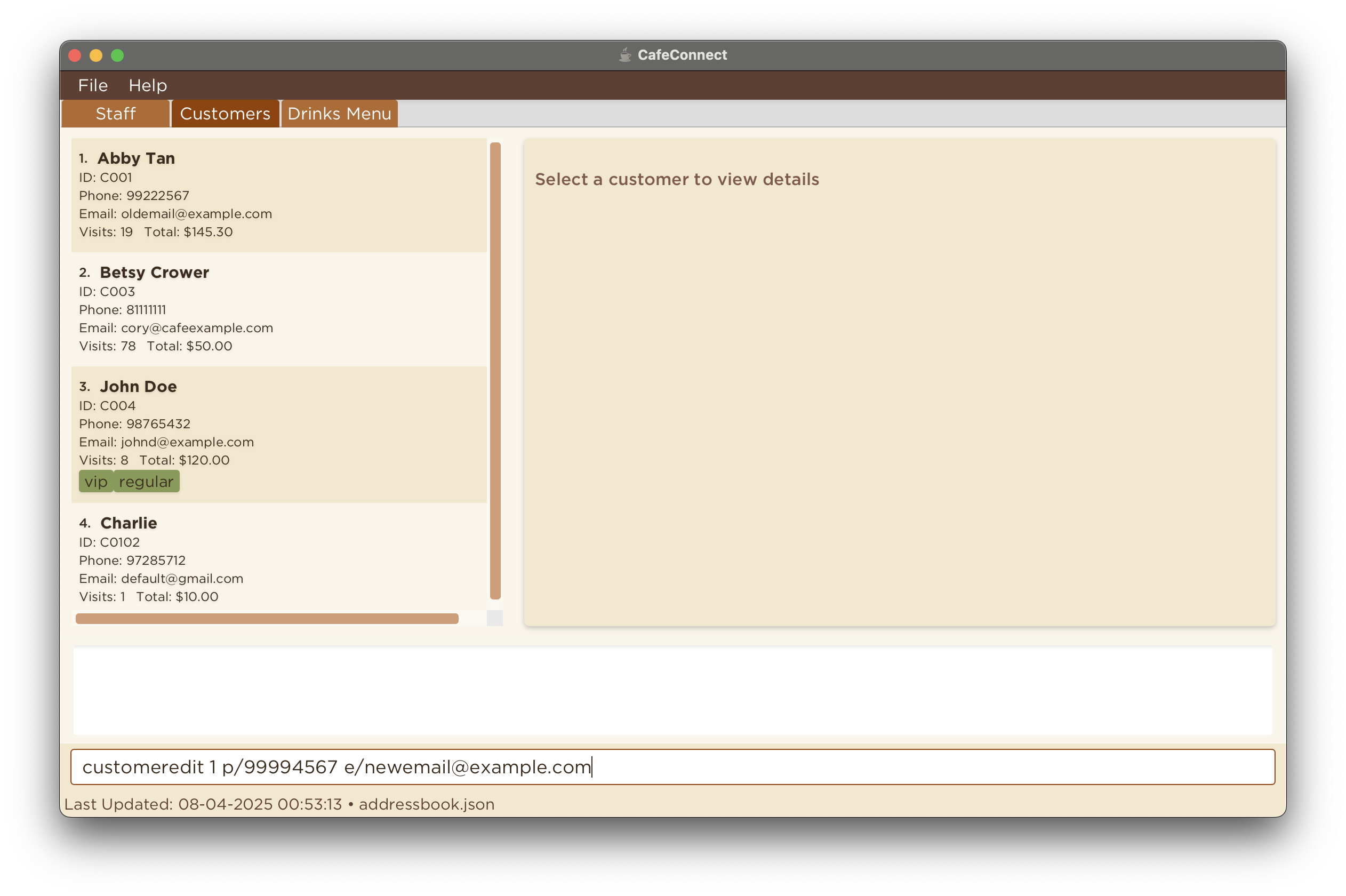 Before editing customer details